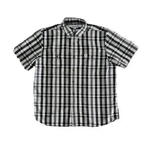Carhartt Shirt Mens Size XL Short Sleeves Relaxed Fit White Black Plaid Cotton